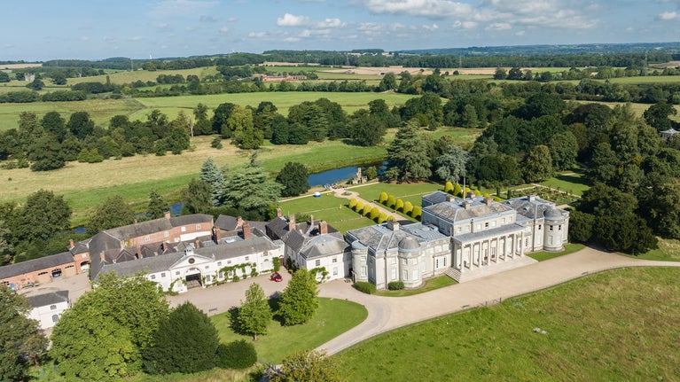 Aerial view of the house and gardens at Shugborough Estate, Staffordshire